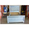 Image 8 : NEW ASHLEY SIGNATURE DESIGN GREY LEATHER TUFTED QUEENSIZE BEDFRAME WITH LED MOOD LIGHTING AND PAIR O