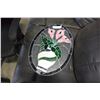 Image 1 : OVAL STAINED GLASS WINDOW FLOWER MOTIF