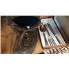 Image 2 : TRAY OF SILVER PLATE SERVING PIECES AND UTENSILS