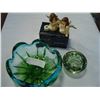 Image 1 : ART GLASS BOWLS AND 2 HUMMEL FIGURES