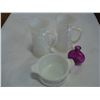 Image 1 : PAIR OF PEARL EMBOSSING MUGS, SNUFF BOTTLE, AND MILK GLASS