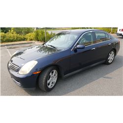 2003 INFINITY G35, 4 DOOR SEDAN, 287009KM, AUTOMATIC, LEATHER INTERIOR, SUN ROOF, WITH KEY FOB AND R