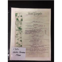 1952 HOTEL GEORGIA MENU (VANCOUVER, BC)