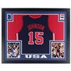 Image 1 : Magic Johnson Signed USA "Dream Team" 35x43 Custom Framed Jersey (JSA COA)