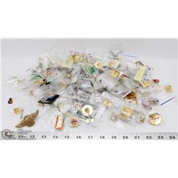 FLAT OF ASSORTED LAPEL PINS.
