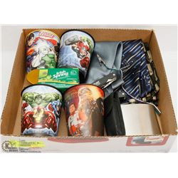 BOX W/UTILITY KNIFE, FLASK, COLLECTION OF