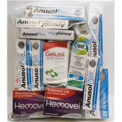 BAG OF ASSORTED HEMORRHOID TREATMENTS AND