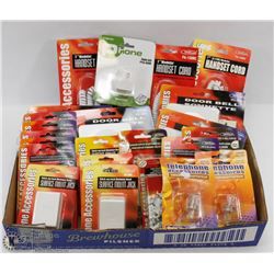 FLAT OF DOORBELLS, PHONE JACKS, PHONE CORDS AND