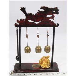 RED WOOD CARVED DRAGON WIND CHIMES