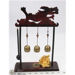 RED WOOD CARVED DRAGON WIND CHIMES