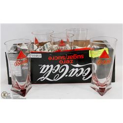 SET OF 5 'BASS' BEER GLASSES.