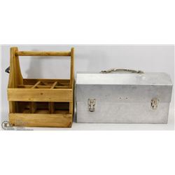 VINTAGE LUNCH BOX SOLD WITH WOODEN BOTTLE CASE