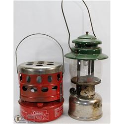 LOT OF A VINTAGE LANTERN AND HEATER .
