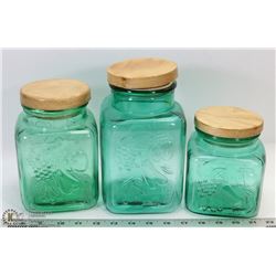 3 AQUA GLASS KITCHEN CONTAINERS