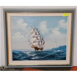 OILS ON CANVAS "SHIP AT SEA" PAINTING BY TELLER