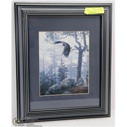 VINTAGE 1993 FRAMED & SIGNED PRINT OF AN EAGLE