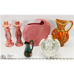 BOX OF CANDLE HOLDERS AND VINTAGE VASES