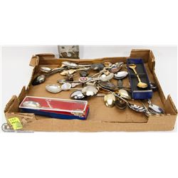 FLAT OF VINTAGE COLLECTABLE SPOONS,INC GOLD AND