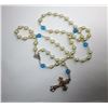 Image 1 : 15)  PEARL & BLUE CRYSTAL ROSARY