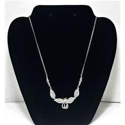17)  SILVER TONE & CLEAR CRYSTAL LEAF