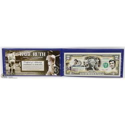 BABE RUTH COLORIZED USA $2 BANKNOTE