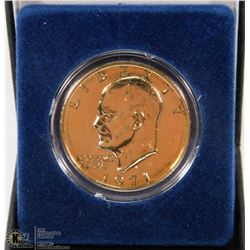 CASED GOLD PLATED IKE DOLLAR.
