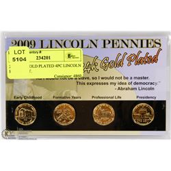 2009 24K GOLD PLATED 4PC LINCOLN PENNY SET.