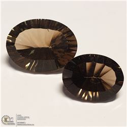 98) 2 GENUINE SMOKY QUARTZ, OPTIC CUT, OVALS,