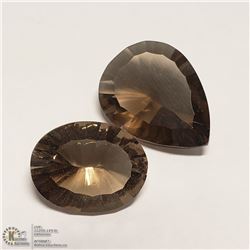 36) GENUINE SMOKY QUARTZ, OPTIC CUT, 1 OVAL & 1