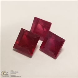 37) 3 GENUINE RUBIES, SQUARE CUT, APPROX 4 CTS