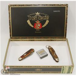 DON TOMAS CIGAR BOX WITH 2 POCKET KNIVES AND A