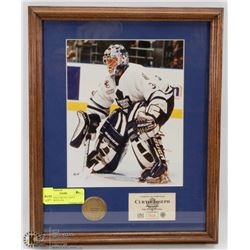 FRAMED PICTURE OF CURTIS JOSEPH WITH COA.