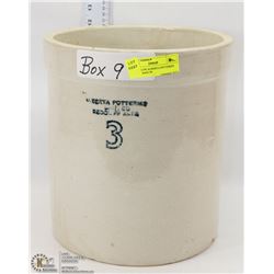 9) 3 GALLON ALBERTA POTTERIES CROCK MADE IN