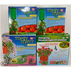 LOT OF 4 TOPSY TURVY HANGING PLANTERS.