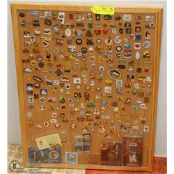 LARGE DISPLAY OF VINTAGE PINS CITIES