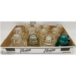 LOT OF 12 GLASS INSULATORS.