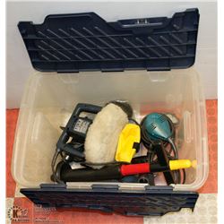 TOTE WITH SANDER, DRILL, AND POLISHER