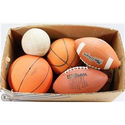 BIN OF ASST BALLS (BASKETBALLS, FOOTBALLS)