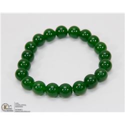 #36-NATURAL DARK GREEN JADE BEAD BRACELET