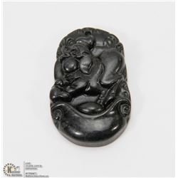 #112-BLACK OBSIDIAN JADE PENDANT CHINESE ZODIAC