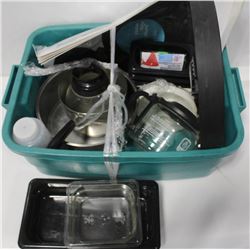 GREEN TOTE WITH MISC UTENSILS