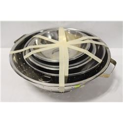 LOT OF 7 VARIOUS BOWLS-COLANDER, STEEL MIXING BOWL