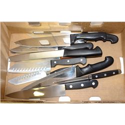 FLAT OF KITCHEN KNIVES W/ NAMES LIKE CUISINART,