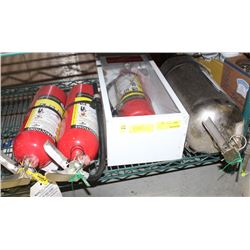 SHELF CONTAINING FIRE EXTINGUISHERS AND CASE