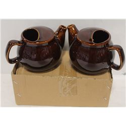 2 NEW  BROWN-FINISH 2 CUP TEAPOTS