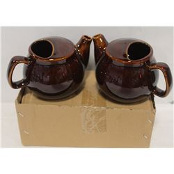 2 NEW  BROWN-FINISH 2 CUP TEAPOTS