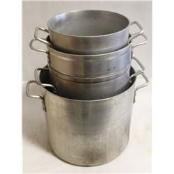 LOT OF 4 COMMERCIAL ALUMINUM STOCK POTS