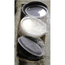 BOX OF 150- 32OZ BLACK OVAL CONTAINERS WITH CLEAR