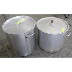TWO LARGE COMMERCIAL ALUMINUM STOCK POTS W/ LID