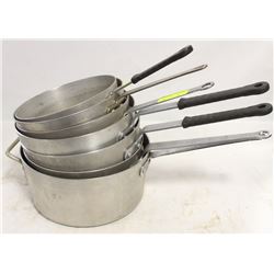LOT OF SEVEN COMMERCIAL ALUMINUM SAUCE PANS